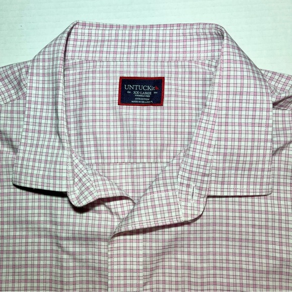 Untuckit Mens Long Sleeve Button Up Shirt Size 2XL Pink White Checks 100% Cotton - Picture 2 of 10